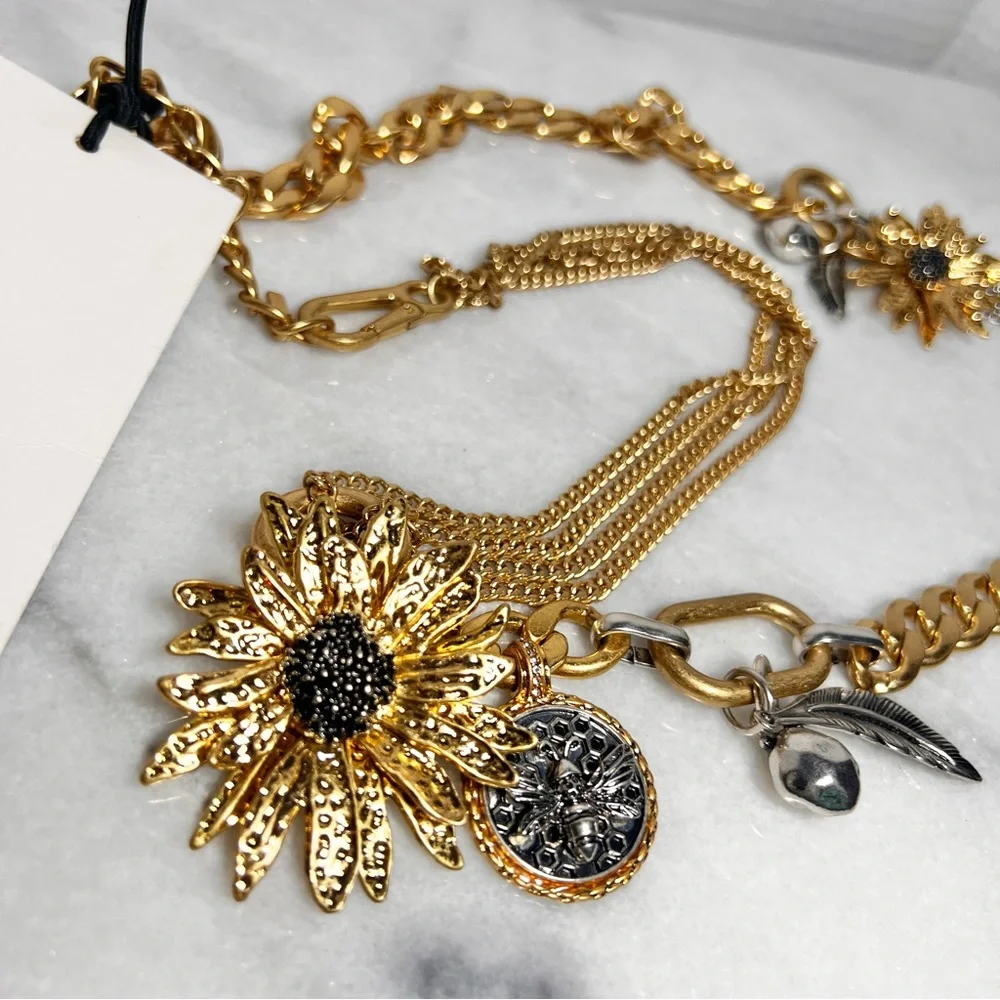 Zara NWT sz 34 Mixed Metals Flower Charm Belt - adjustable